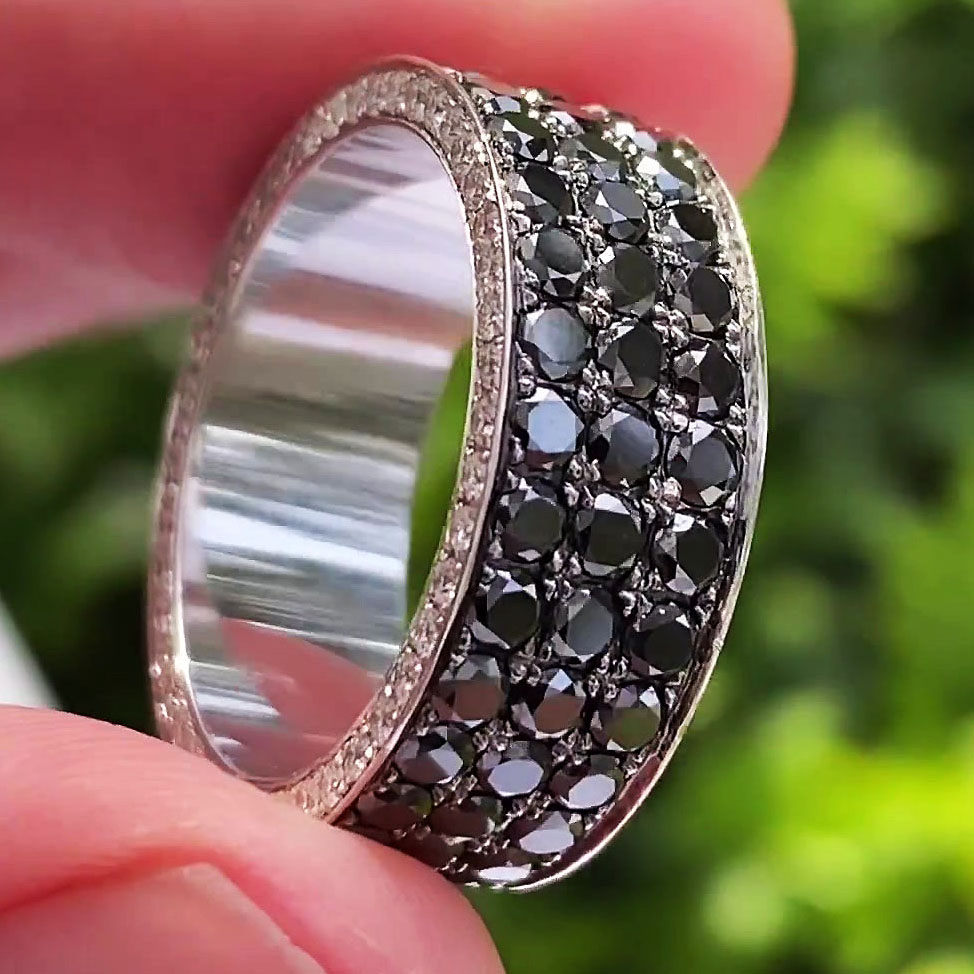 7.25ct Round Cut Black Sapphire Men's Eternity Ring