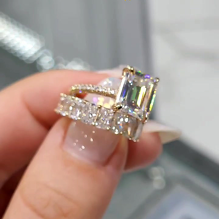 4ct Emerald Cut White Sapphire Wedding Set