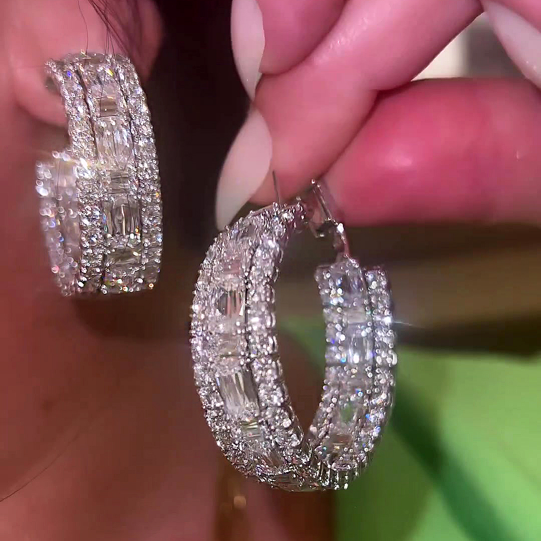 Round Cut White Sapphire Hoop Earrings