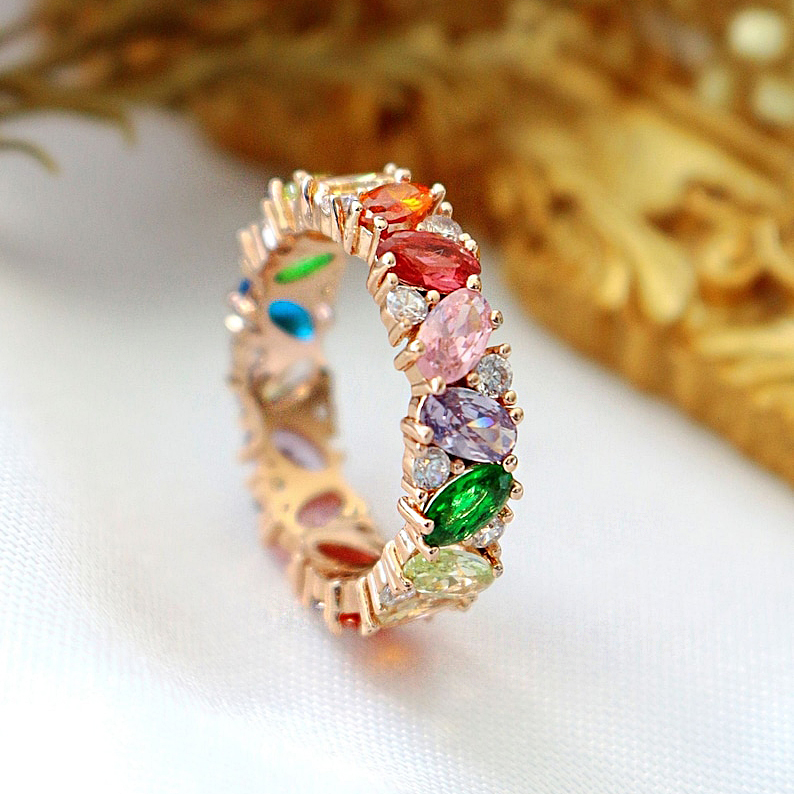 6.7ct Oval Cut Rainbow Sapphire Eternity Ring