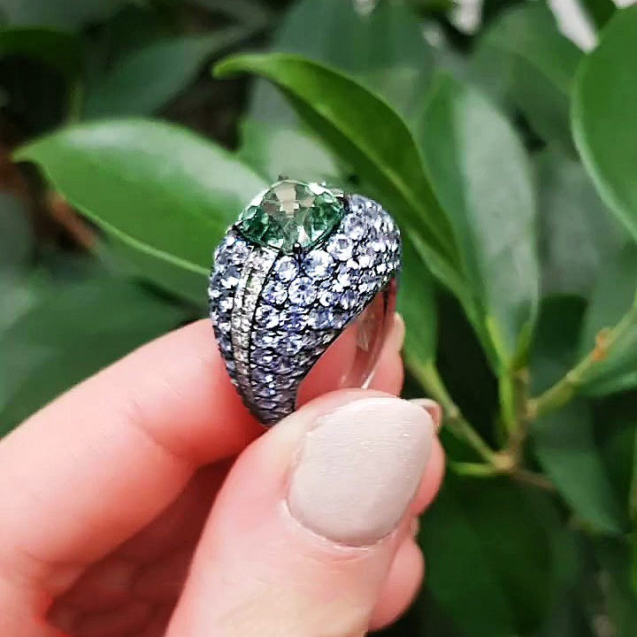 5ct Cushion Cut Green Sapphire Cocktail Ring