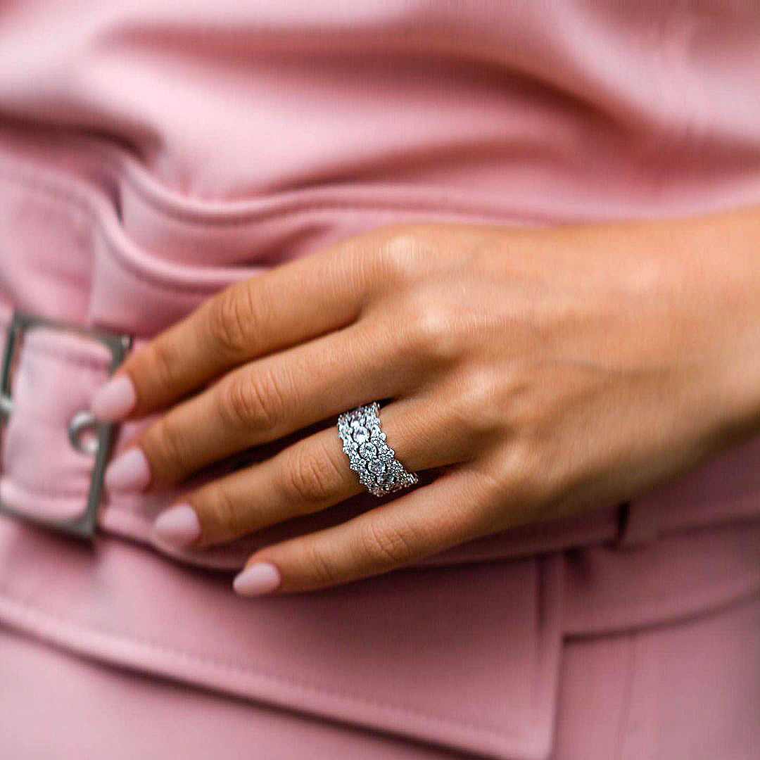 7.25ct Round Cut White Sapphire Stacking Ring Set / 3pcs