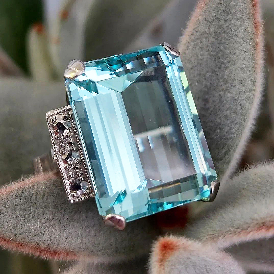 7ct Emerald Cut Aquamarine Sapphire Engagement Ring