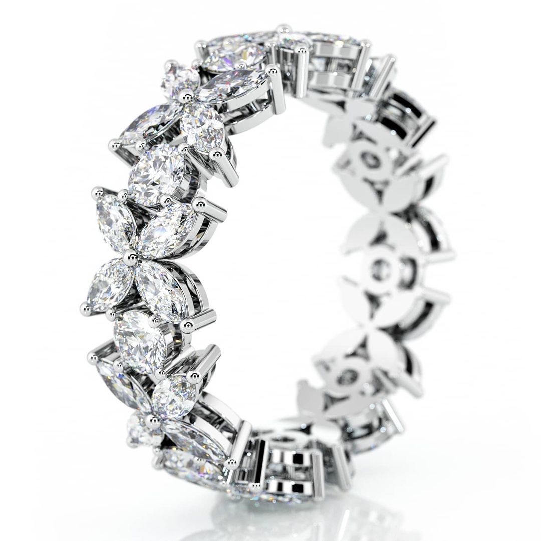 4.25ct Flower Design Marquise Cut White Sapphire Eternity Ring