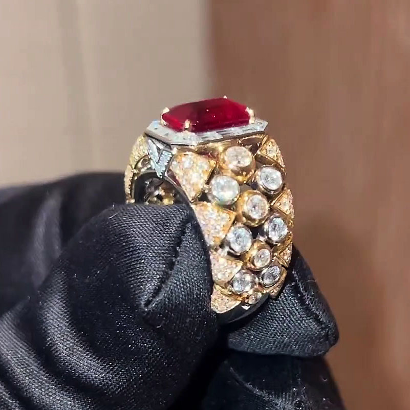 4ct Emerald Cut Ruby Sapphire Engagement Ring