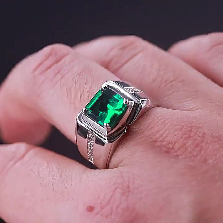 4ct Asscher Cut Emerald Sapphire Men's Adjustable Ring