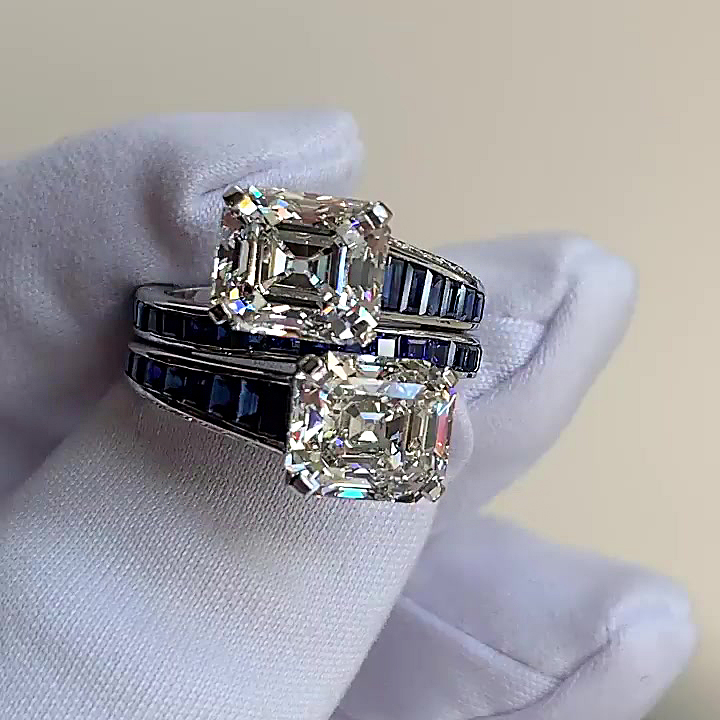6ct Asscher Cut Blue Sapphire Eternity Ring