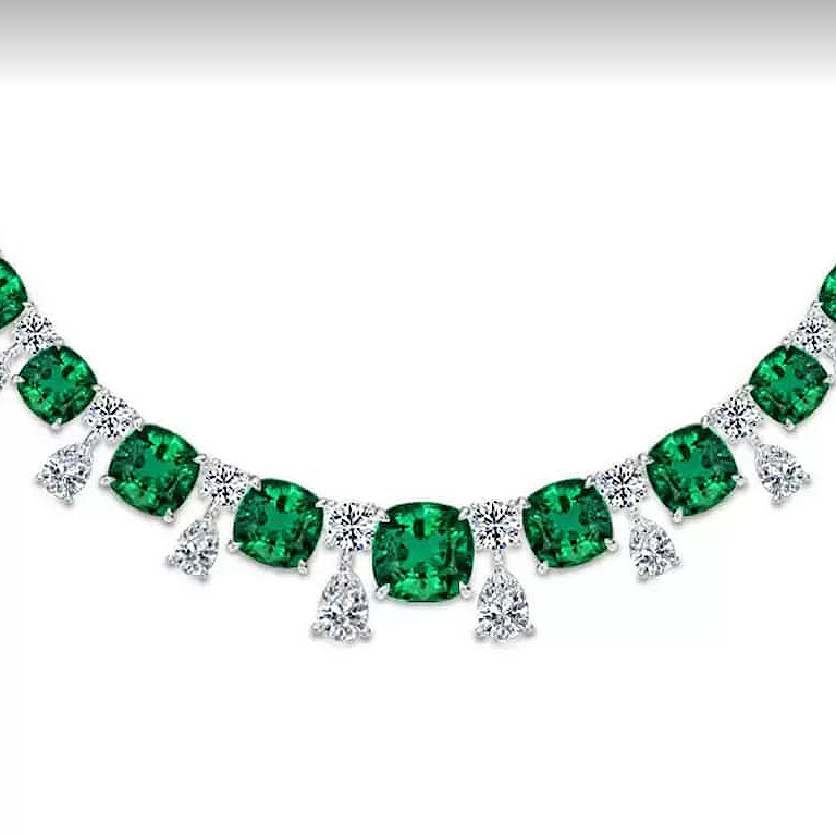 Cushion Cut Emerald Choker Necklace