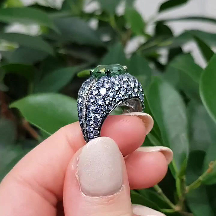 5ct Cushion Cut Green Sapphire Cocktail Ring