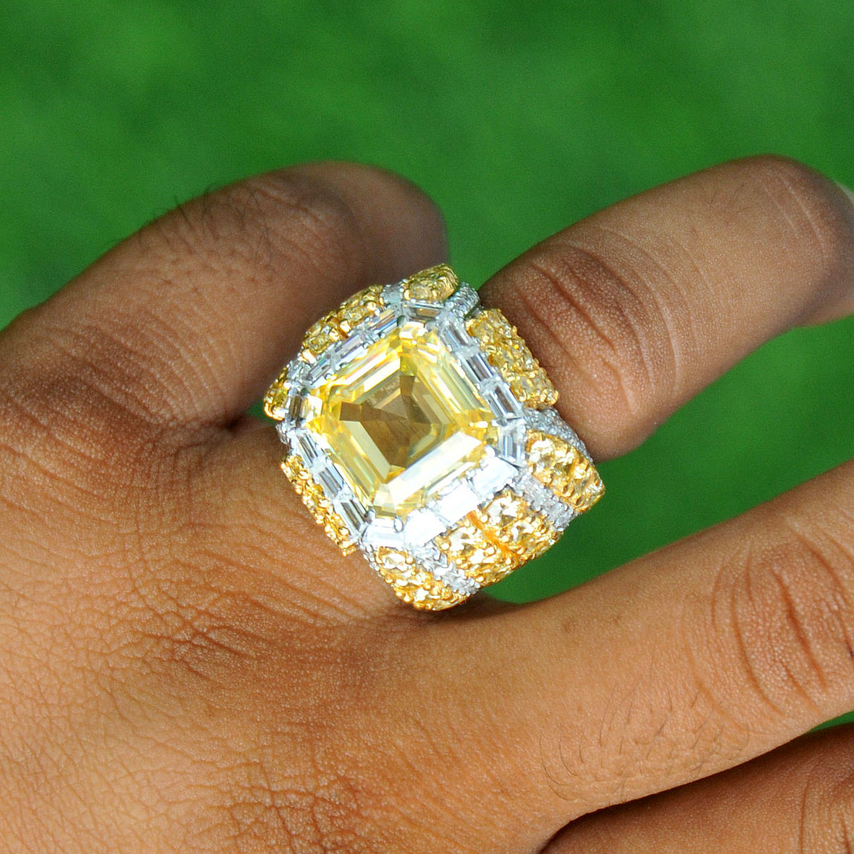 8ct Asscher Cut Yellow Sapphire Men's Engagement Ring