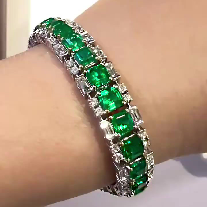 Asscher Cut Emerald Sapphire Bracelet