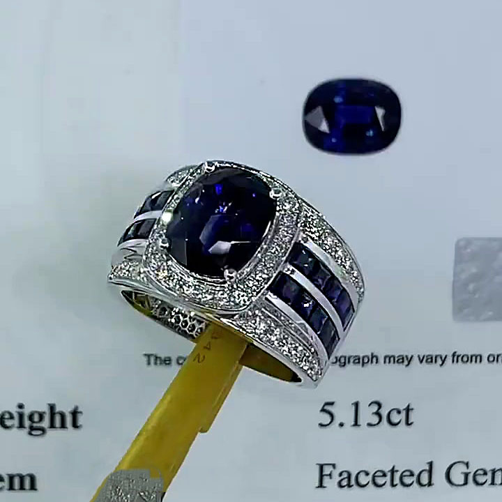 4ct Oval Cut Blue Sapphire Men's Engagement Ring
