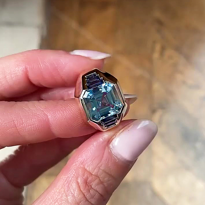 6ct Asscher Cut Aquamarine Sapphire Men's Engagement Ring