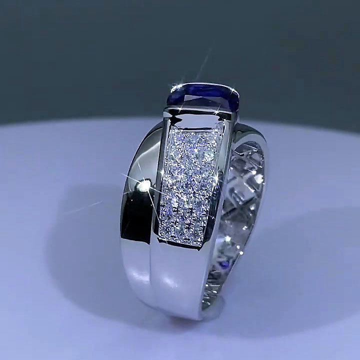 5ct Cushion Cut Blue Sapphire Men's Engagement Ring