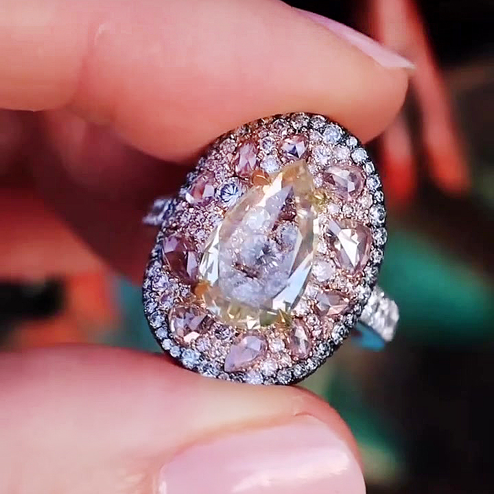 6ct Pear Cut Yellow&Pink Sapphire Eternity Ring