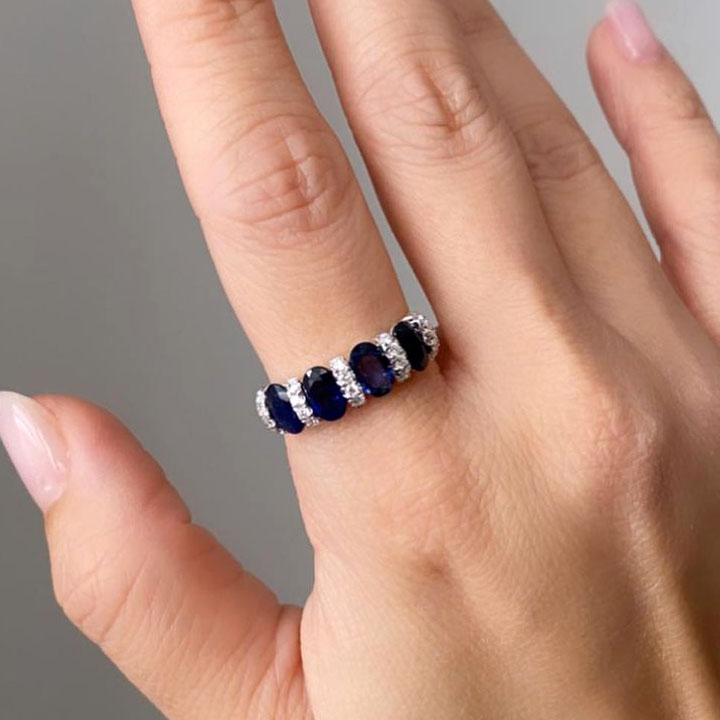 4.25ct Oval Cut Blue Sapphire Eternity Ring