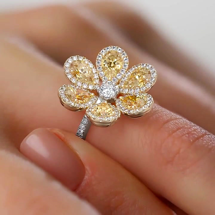 5.85ct Pear Cut Yellow Sunflower Sapphire Eternity Ring