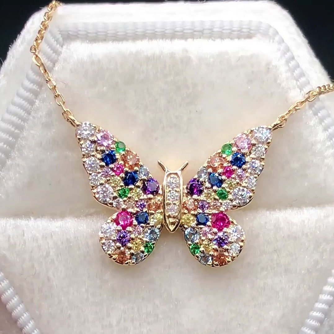 Round Cut Rainbow Butterfly Sapphire Pendant Necklace