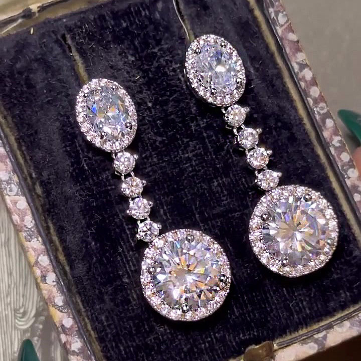 Round Cut White Sapphire Drop Earrings