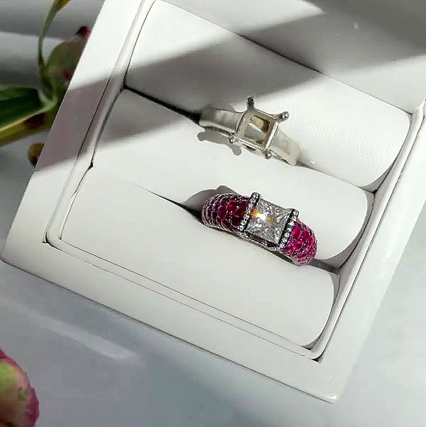 4ct Princess Cut Ruby Sapphire Cocktail Ring