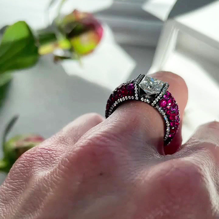 4ct Princess Cut Ruby Sapphire Cocktail Ring