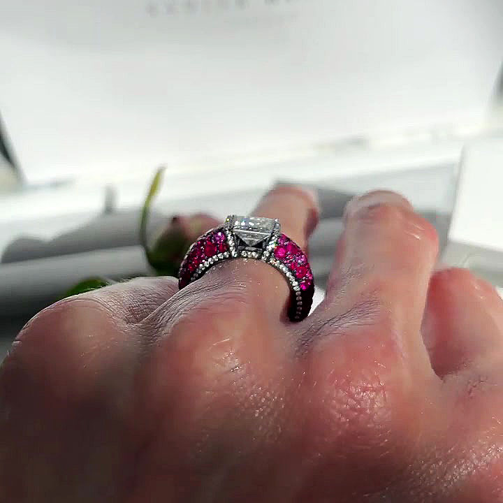 4ct Princess Cut Ruby Sapphire Cocktail Ring