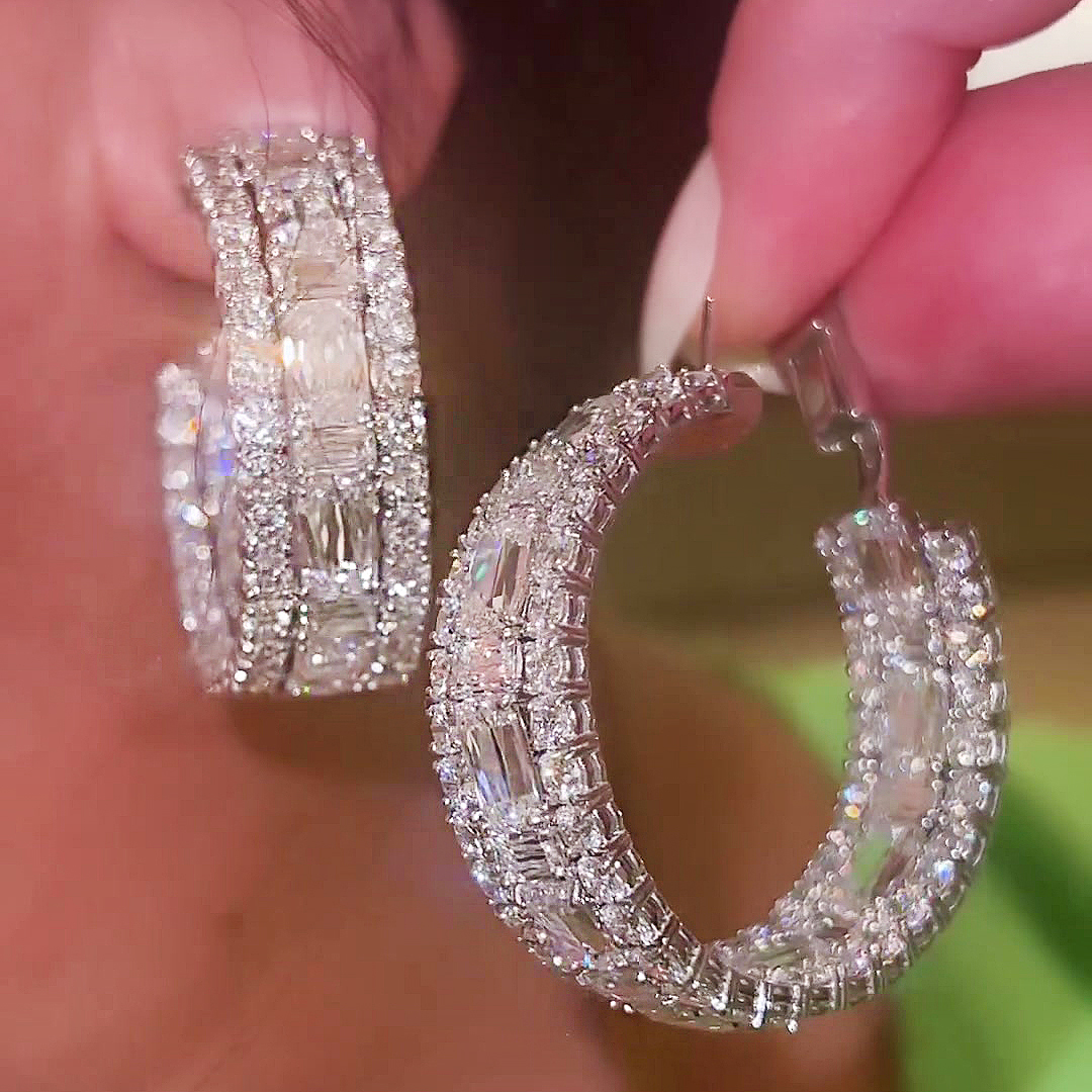 Round Cut White Sapphire Hoop Earrings