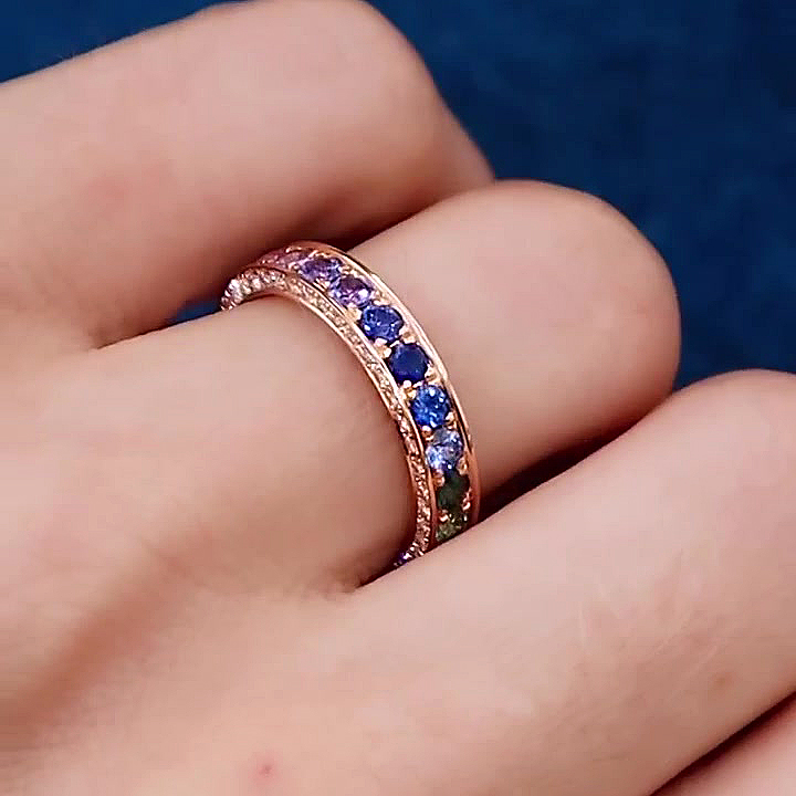 4.25ct Round Cut Rainbow Sapphire Eternity Ring