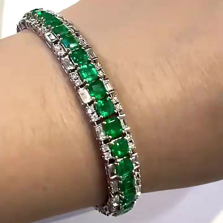 Asscher Cut Emerald Sapphire Bracelet