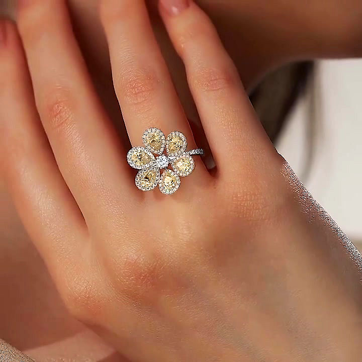 5.85ct Pear Cut Yellow Sunflower Sapphire Eternity Ring