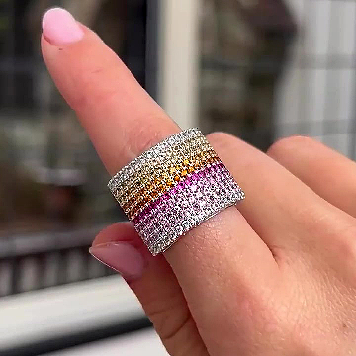 10.2ct Micro-pave Setting Round Cut Rainbow Sapphire Eternity Ring