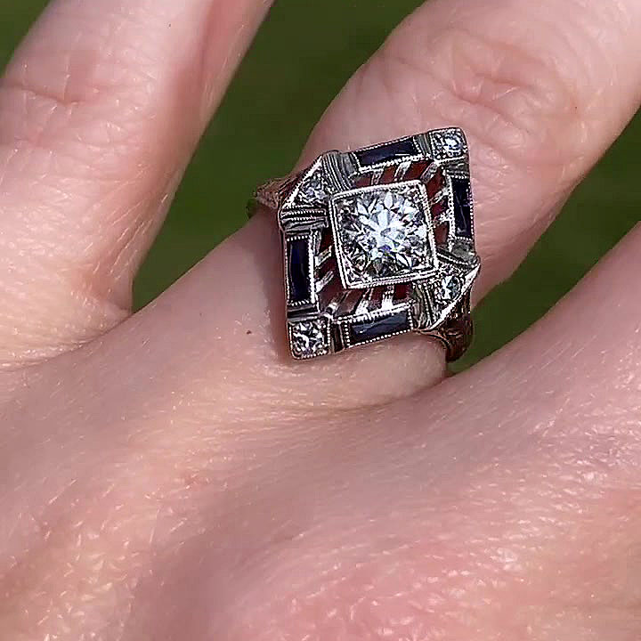 3ct Art Deco Round Cut Blue Sapphire Engagement Ring