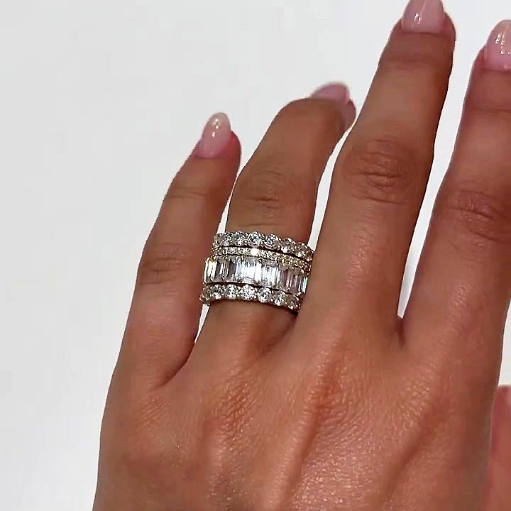 6.35ct Emerald Cut White Sapphire Wedding Set /4pcs