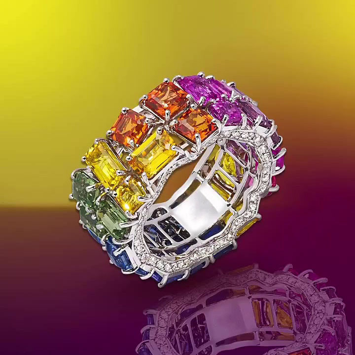 6.75ct Irregular Cut Rainbow Sapphire Eternity Ring