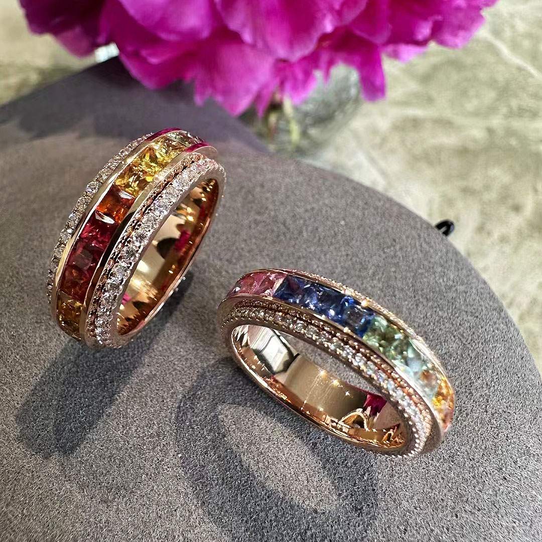 6.25ct Princess Cut Rainbow Sapphire Eternity Ring