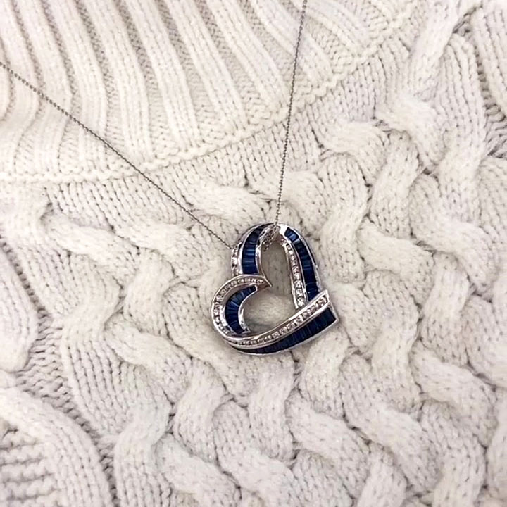 Love Heart Blue Sapphire Pendant Necklace