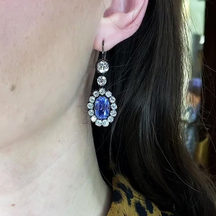 Oval Cut Amethyst Sapphire Drop Earrings