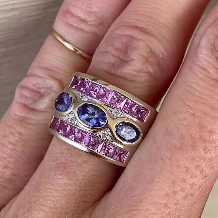 6.55ct Art Deco Irregular Cut Pink Sapphire Eternity Ring