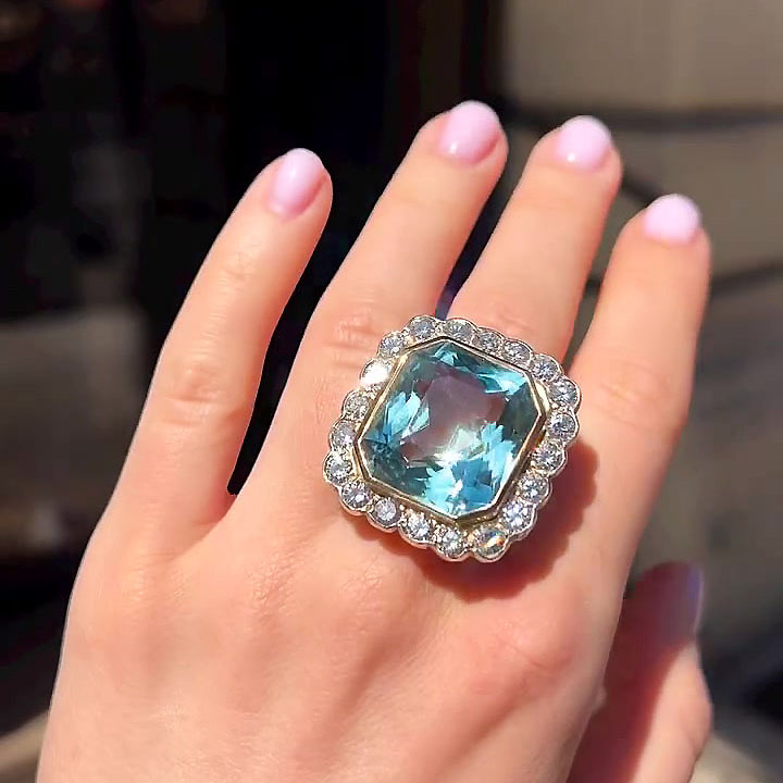 10ct Asscher Cut Aquamarine Sapphire Engagement Ring
