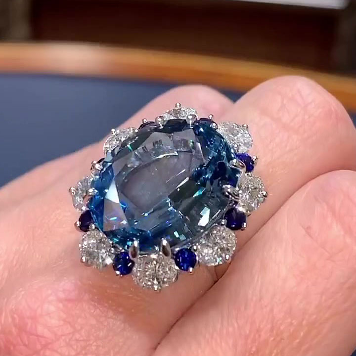 7.65ct Oval Cut Blue Sapphire Engagement Ring