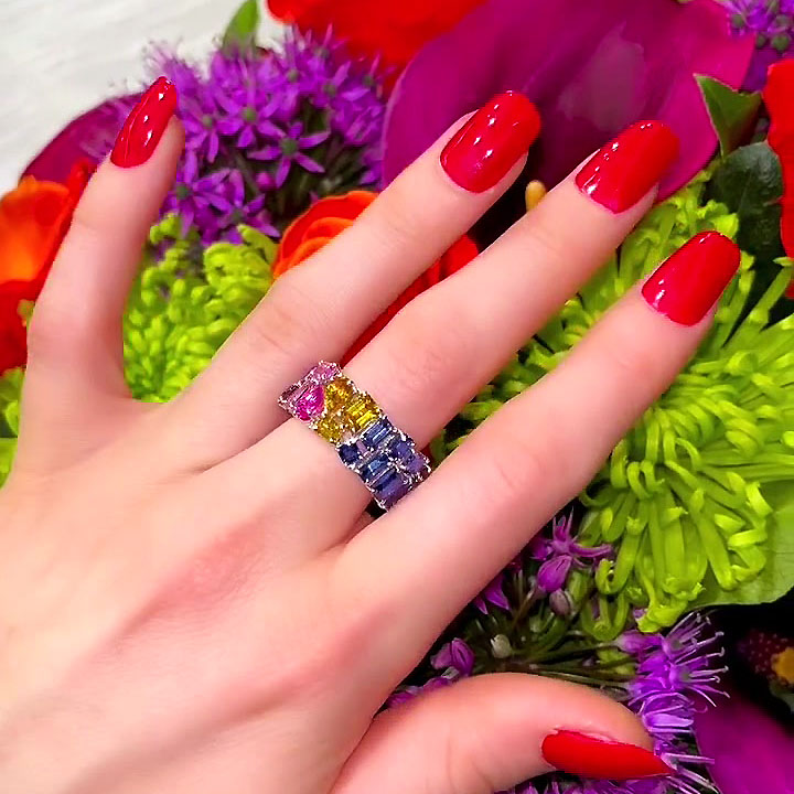 6.75ct Irregular Cut Rainbow Sapphire Eternity Ring