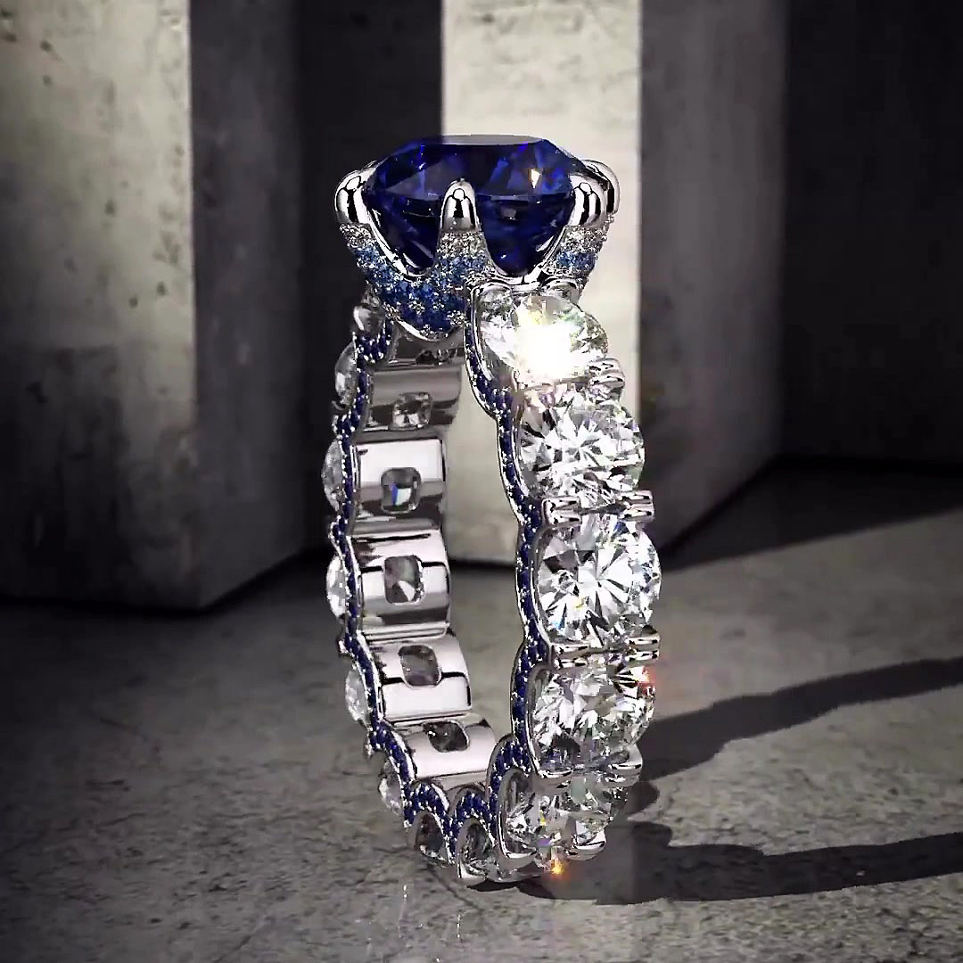 4ct Round Cut Blue Sapphire Engagement Ring