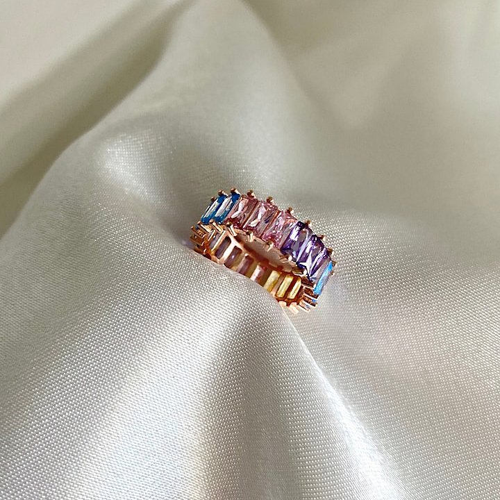 6.5ct Baguette Cut Rainbow Sapphire Eternity Ring