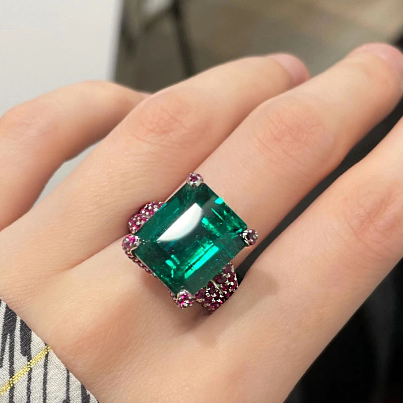 6ct Radiant Cut Emerald Sapphire Engagement Ring
