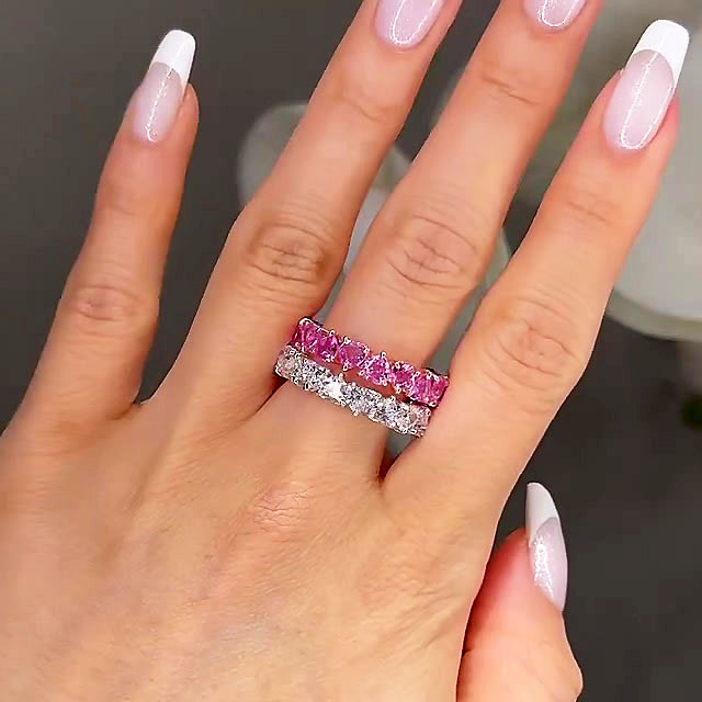 4ct Heart Cut Pink Sapphire Eternity Ring