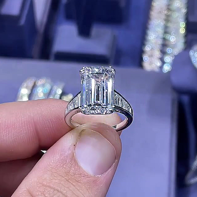 5ct Emerald Cut White Sapphire Engagement Ring