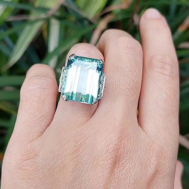 7ct Emerald Cut Aquamarine Sapphire Engagement Ring