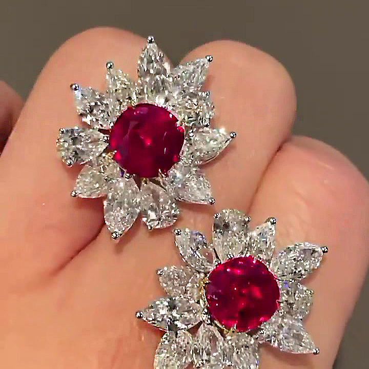 Cushion Cut Ruby Sapphire Stud Earrings
