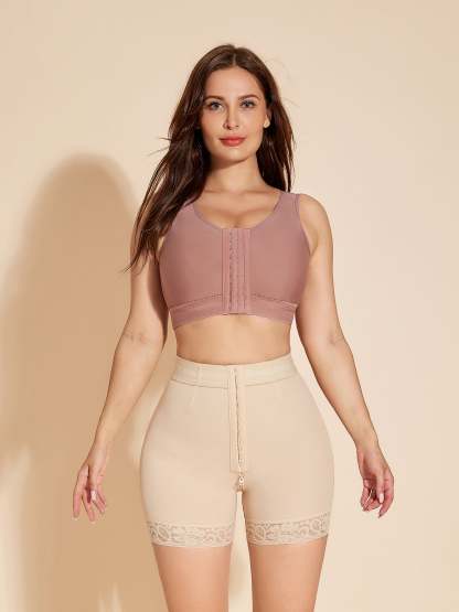 Booty Lift Shapewear Shorts Underwear Butt Lifter High Waisted Tummy Tuck Control Panty Hook Eye Closure - Tan