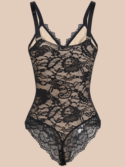 Tummy Control Shapewear Lace Backless Bodysuit Women's V-neck Camisole - Black